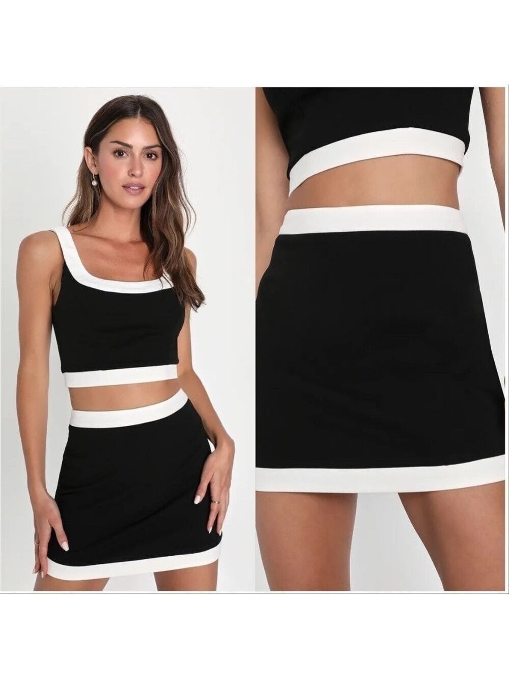 Lulus Totally Sensational Black and White Color Block Bodycon Matching Set